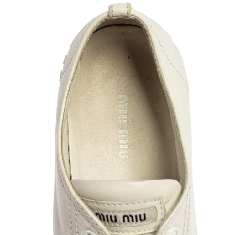 Pre Owned Miu Miu White Leather Low Top Sneaker Size 40.5