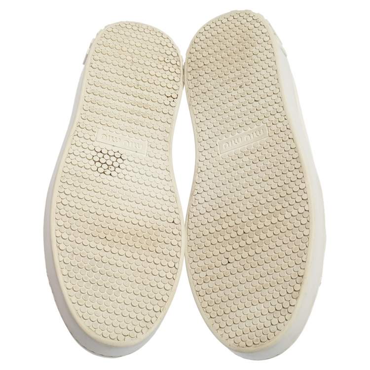 Pre Owned Miu Miu White Leather Low Top Sneaker Size 40.5