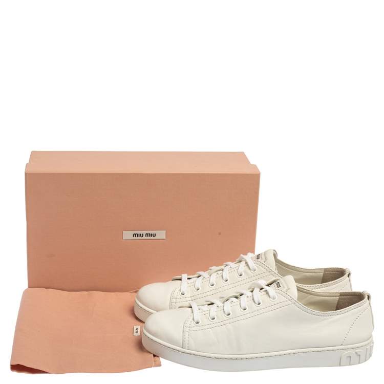 Pre Owned Miu Miu White Leather Low Top Sneaker Size 40.5