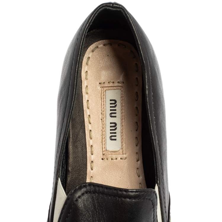 Pre Owned Miu Miu Black Leather Metal Cap Toe Slip On Sneakers Size 37