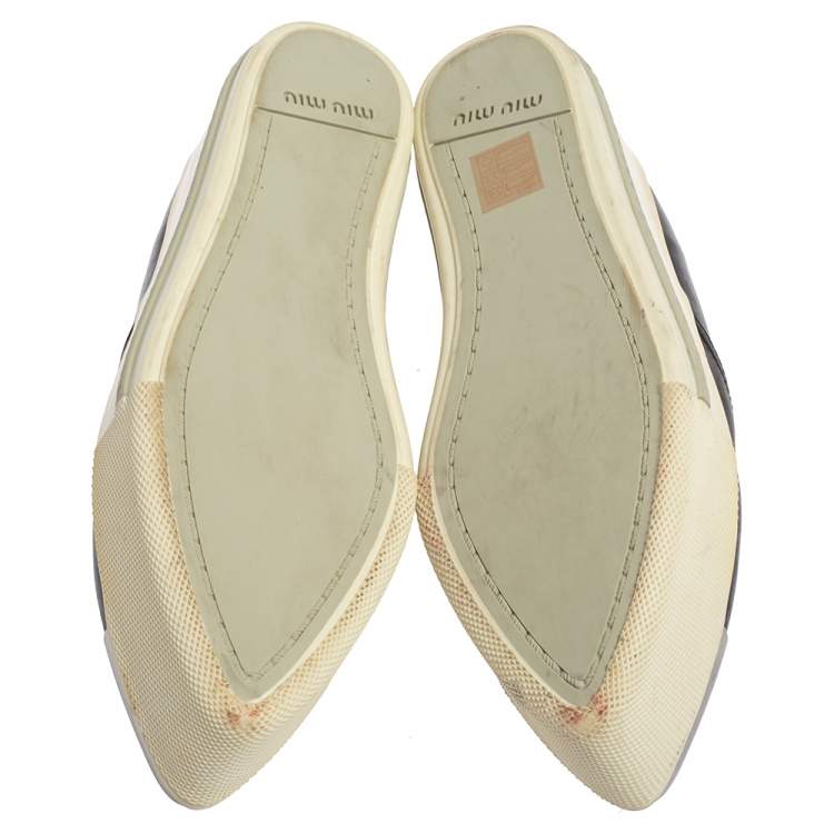 Pre Owned Miu Miu Black Leather Metal Cap Toe Slip On Sneakers Size 37