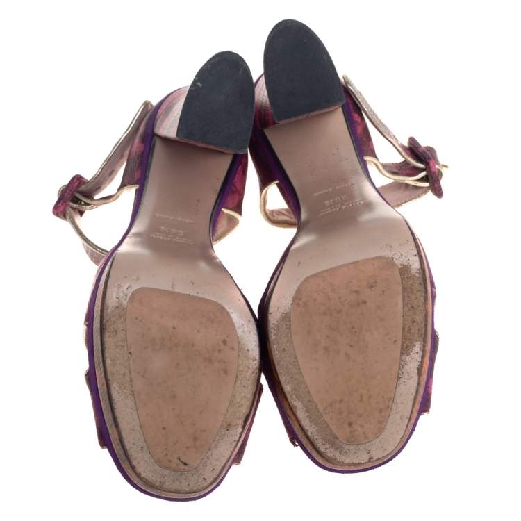 Pre Owned Miu Miu Pink Python Embossed Leather Platform Sandals Size 36.5