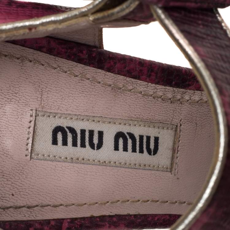 Pre Owned Miu Miu Pink Python Embossed Leather Platform Sandals Size 36.5