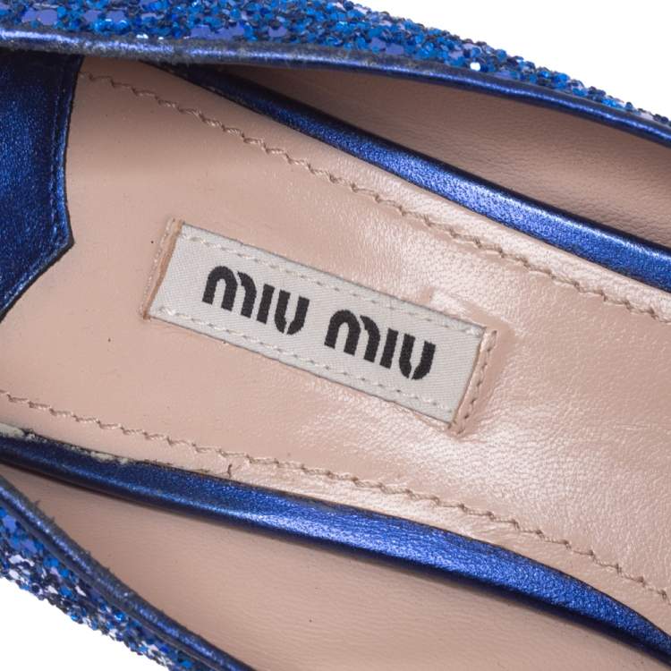 Pre Owned Miu Miu Blue Glitter Pointed Toe Pumps Size 39.5