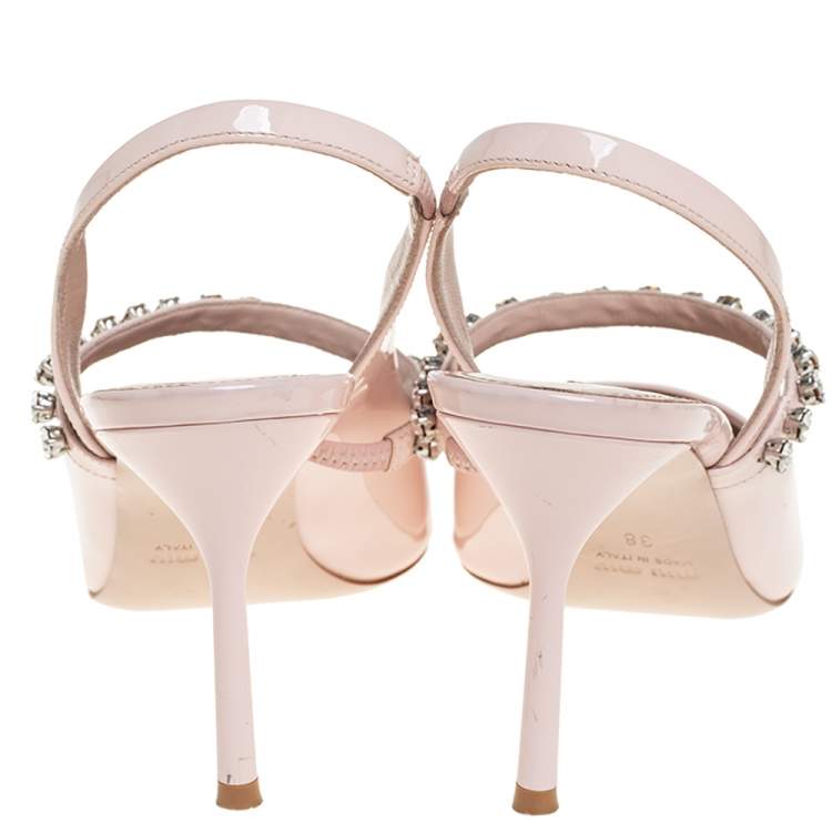 Pre Owned Miu Miu Pink Patent Leather Crystal Embellished Slingback Pump Size 38