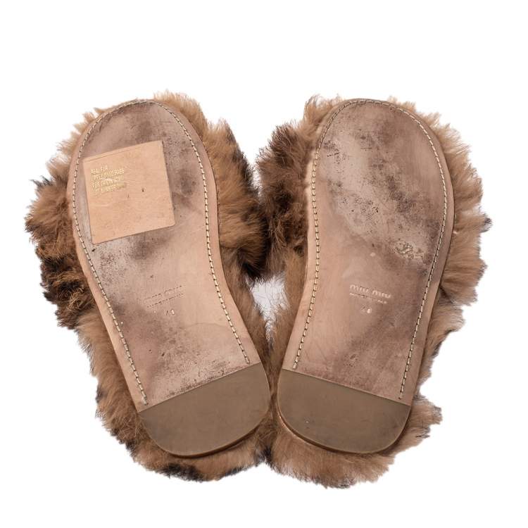 Pre Owned Miu Miu Brown Fur Pearl Embellished Sandals Size 40