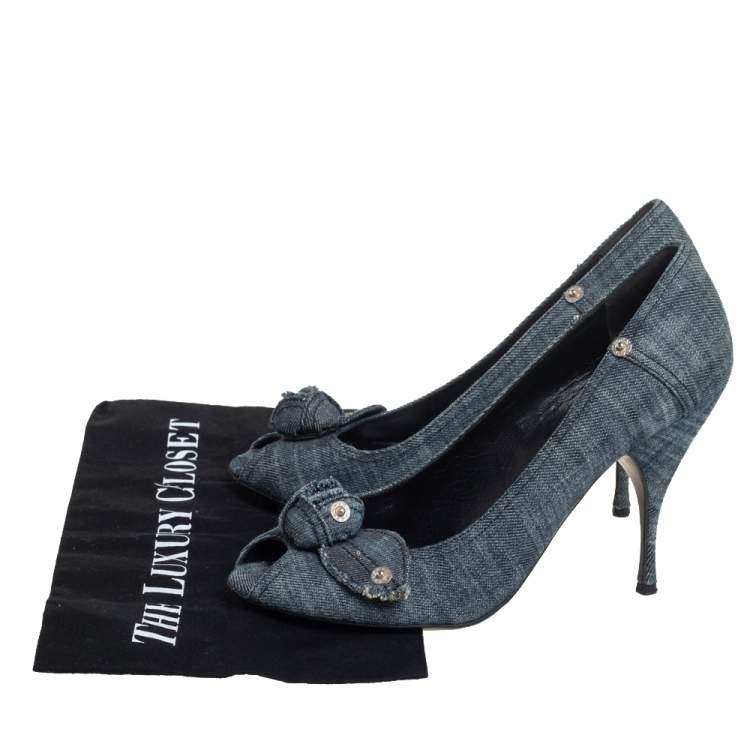 Pre Owned Miu Miu Blue Denim Peep-toe Pumps Size 41