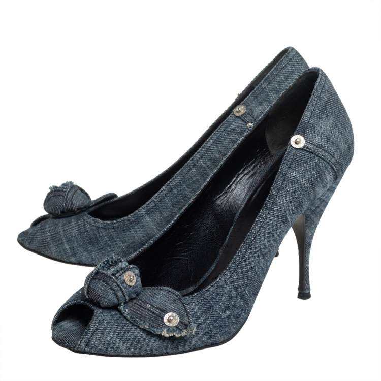 Pre Owned Miu Miu Blue Denim Peep-toe Pumps Size 41