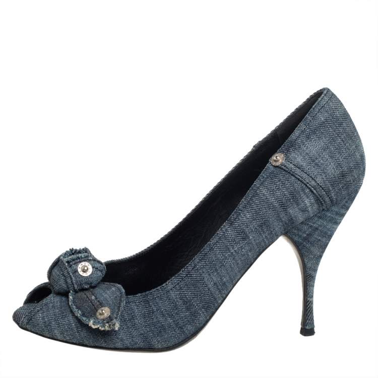 Pre Owned Miu Miu Blue Denim Peep-toe Pumps Size 41