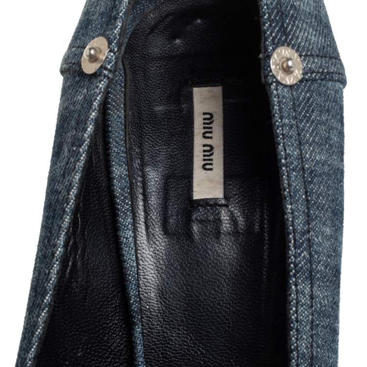Pre Owned Miu Miu Blue Denim Peep-toe Pumps Size 41