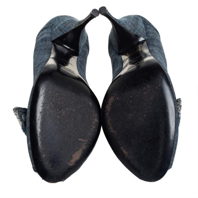 Pre Owned Miu Miu Blue Denim Peep-toe Pumps Size 41