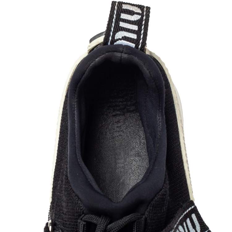 Pre Owned Miu Miu Black Cotton Knit Graphic Trim Sneakers Size 41