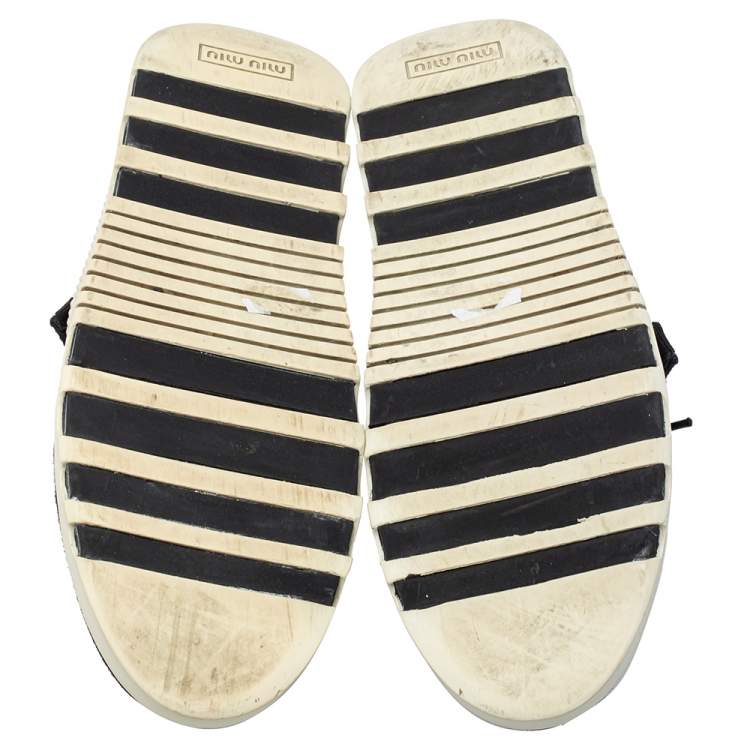 Pre Owned Miu Miu Black Cotton Knit Graphic Trim Sneakers Size 41