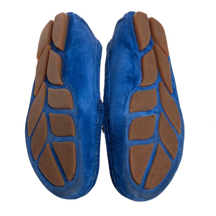 Pre Owned Miu Miu Blue Suede Crystal Embellished Slip On Loafers Size 39.5