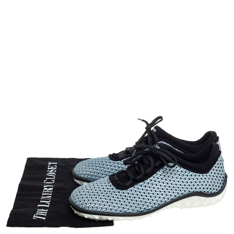 Pre Owned Miu Miu Blue/Black Mesh And Fabric Low Top Sneakers Size 38.5