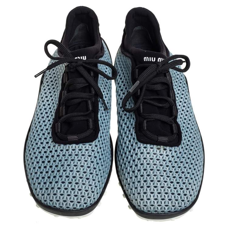 Pre Owned Miu Miu Blue/Black Mesh And Fabric Low Top Sneakers Size 38.5