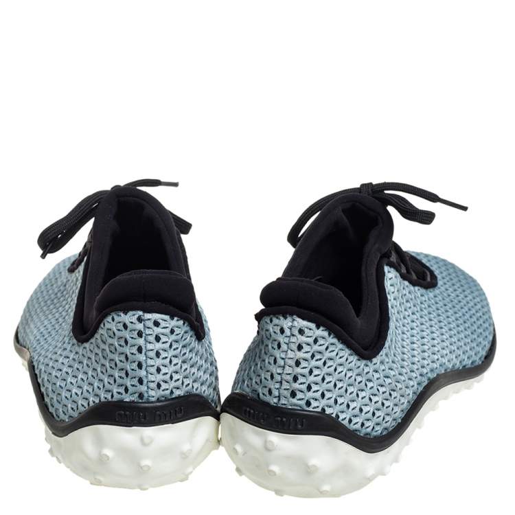 Pre Owned Miu Miu Blue/Black Mesh And Fabric Low Top Sneakers Size 38.5