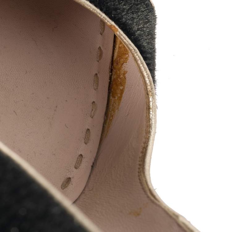 Pre Owned Miu Miu Gold/Black Glitter And Calf Hair Pumps Size 39
