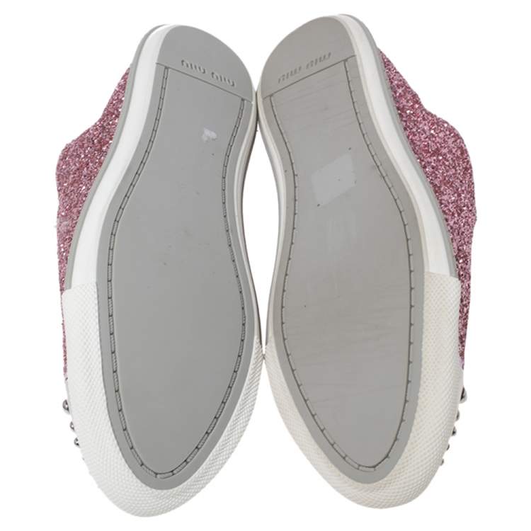 Pre Owned Miu Miu Pink Glitter Low Top Sneakers Size 39