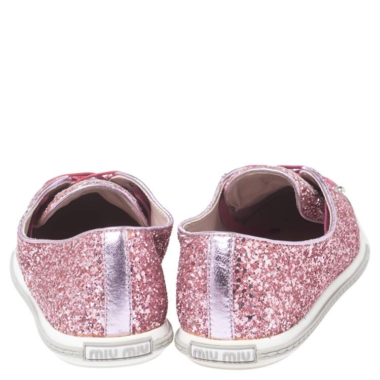 Pre Owned Miu Miu Pink Glitter Low Top Sneakers Size 39