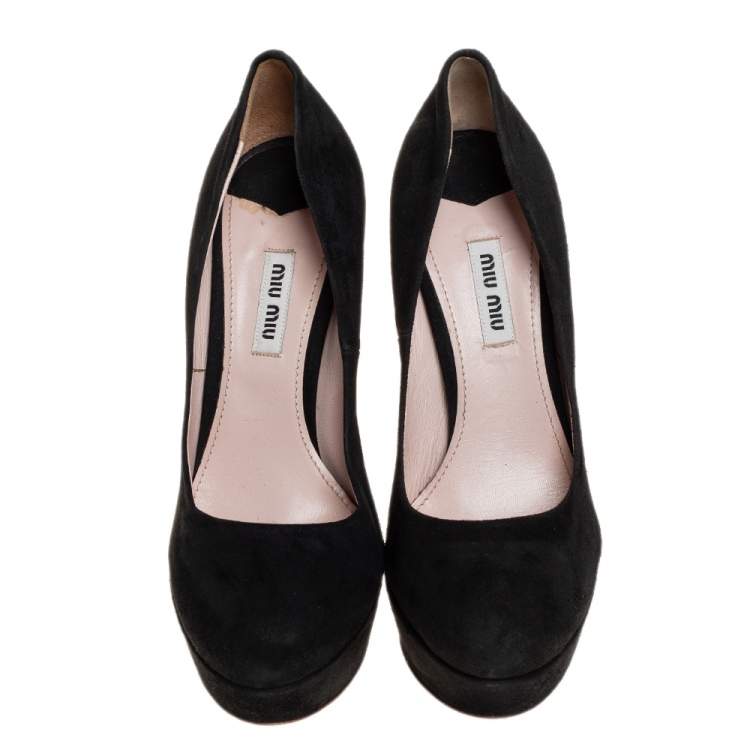 Pre Owned Miu Miu Black Suede Platform Pumps Size 38.5