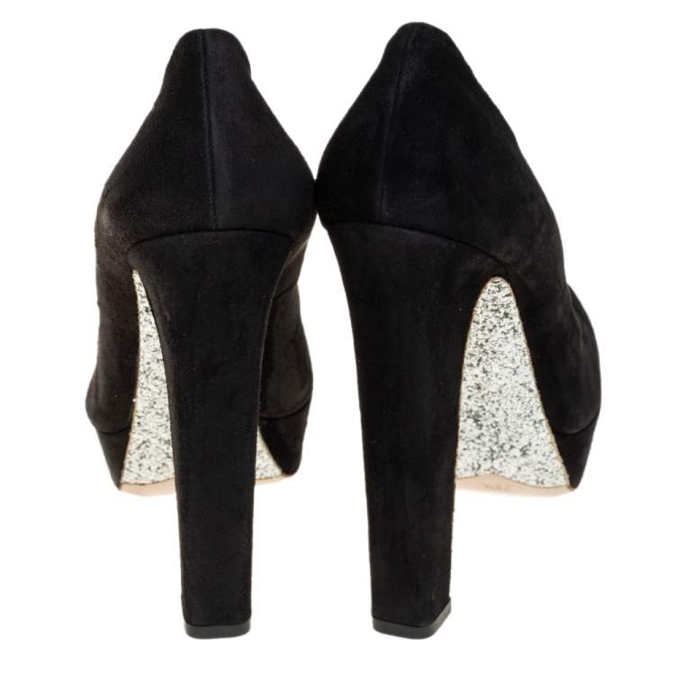 Pre Owned Miu Miu Black Suede Platform Pumps Size 38.5