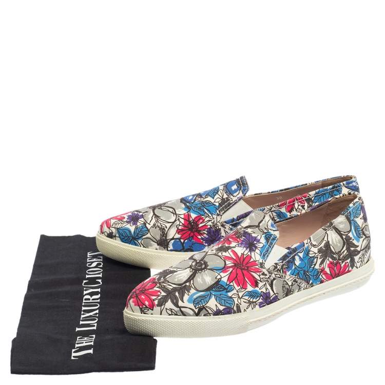 Pre Owned Miu Miu Multicolor Canvas Slip On Flats Size 38