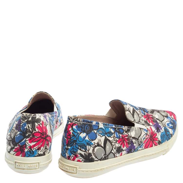 Pre Owned Miu Miu Multicolor Canvas Slip On Flats Size 38