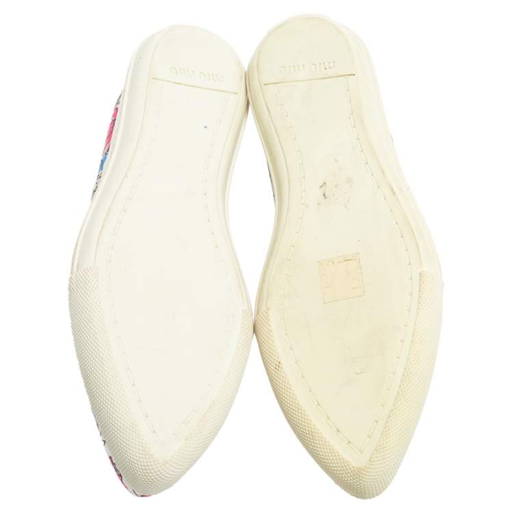 Pre Owned Miu Miu Multicolor Canvas Slip On Flats Size 38