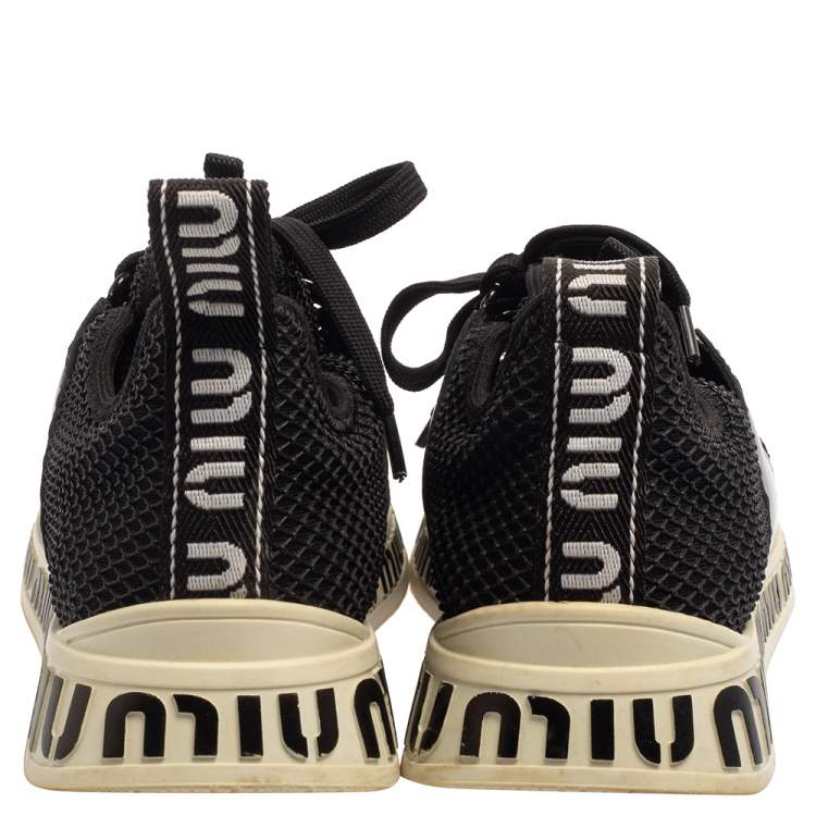 Pre Owned Miu Miu Black Leather And Rubber Lace Up Sneakers Size 39.5
