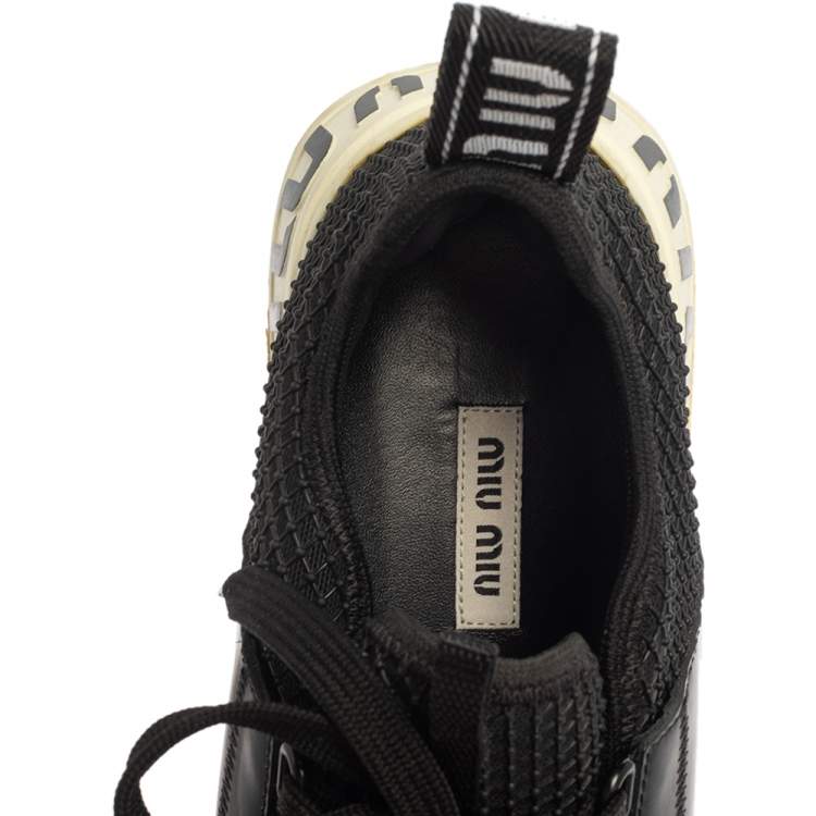 Pre Owned Miu Miu Black Leather And Rubber Lace Up Sneakers Size 39.5