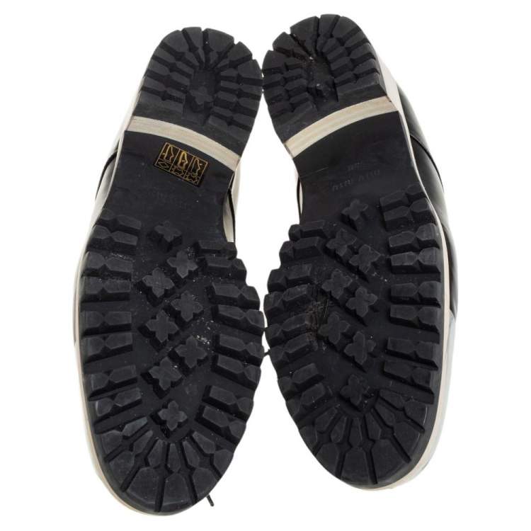 Pre Owned Miu Miu Black/Silver Leather Lace Up Derby Size 38