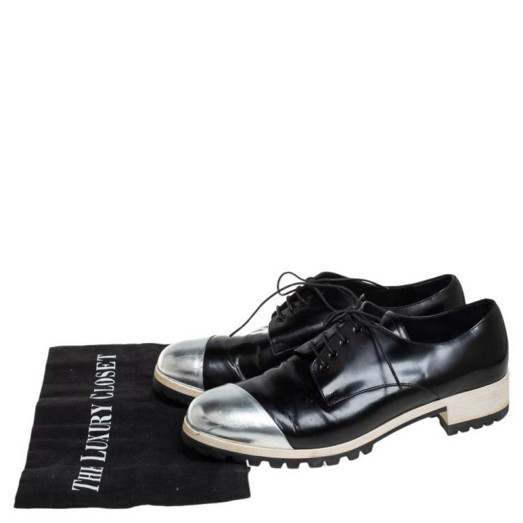 Pre Owned Miu Miu Black/Silver Leather Lace Up Derby Size 38