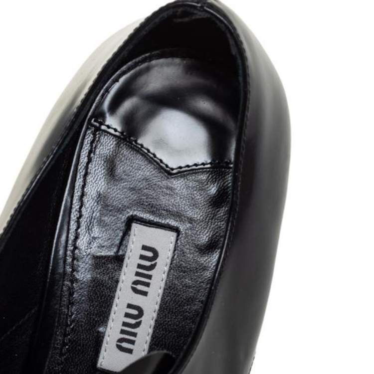 Pre Owned Miu Miu Black/Silver Leather Lace Up Derby Size 38