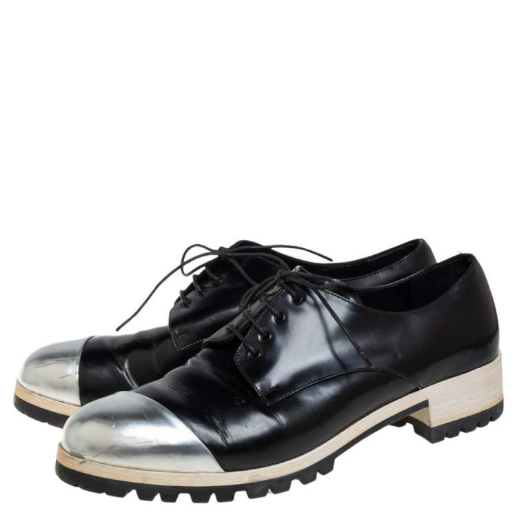 Pre Owned Miu Miu Black/Silver Leather Lace Up Derby Size 38