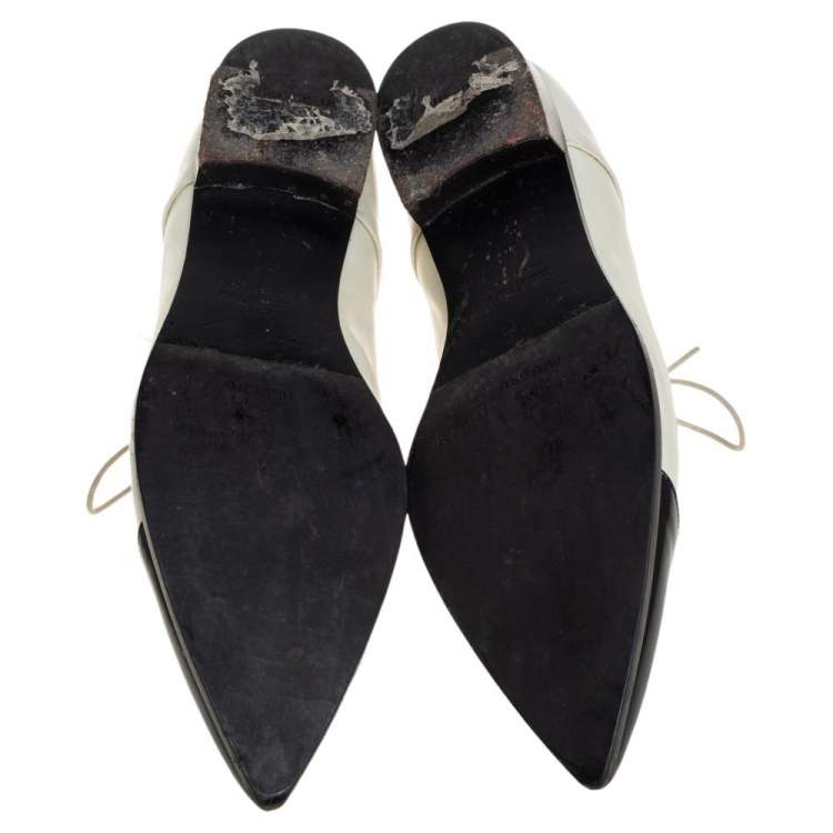 Pre Owned Miu Miu Off-white/Black Leather Cap Toe Pointed Toe Derby Size 38