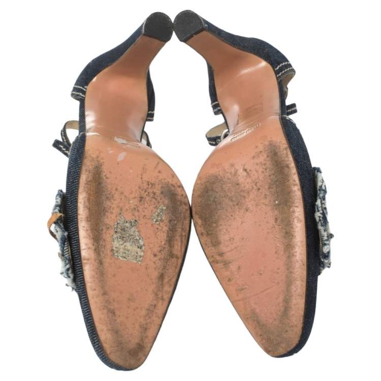 Pre Owned Miu Miu Blue Denim Floral D'orsay Pumps Size 38