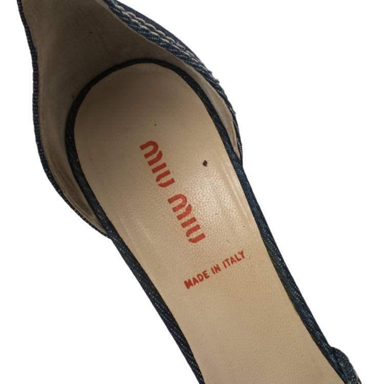 Pre Owned Miu Miu Blue Denim Floral D'orsay Pumps Size 38
