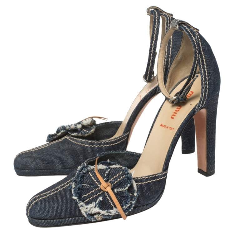 Pre Owned Miu Miu Blue Denim Floral D'orsay Pumps Size 38