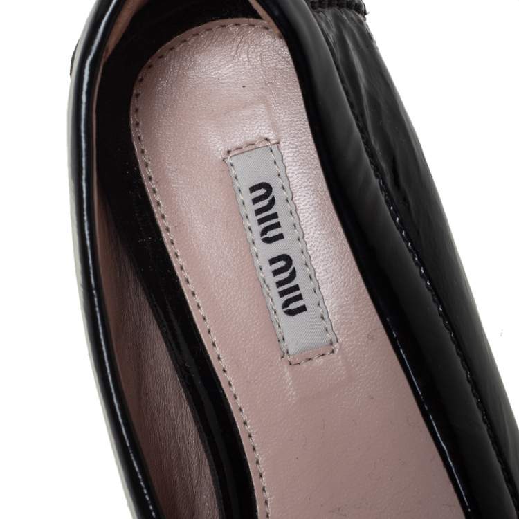 Pre Owned Miu Miu Black Patent Leather Crystal Embellished Loafers Size 38