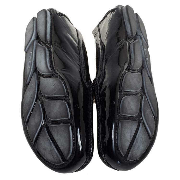 Pre Owned Miu Miu Black Patent Leather Crystal Embellished Loafers Size 38