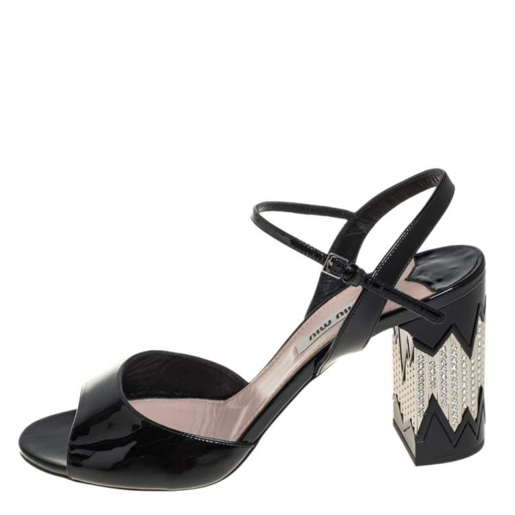 Pre Owned Miu Miu Black Patent Leather Slingback Sandals Size 39.5