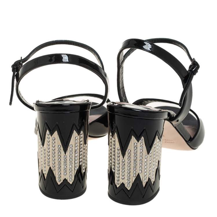 Pre Owned Miu Miu Black Patent Leather Slingback Sandals Size 39.5