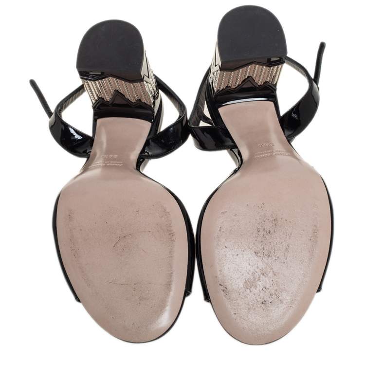 Pre Owned Miu Miu Black Patent Leather Slingback Sandals Size 39.5