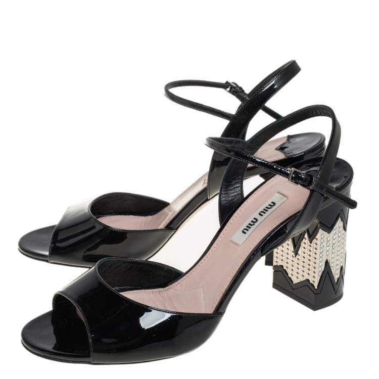 Pre Owned Miu Miu Black Patent Leather Slingback Sandals Size 39.5