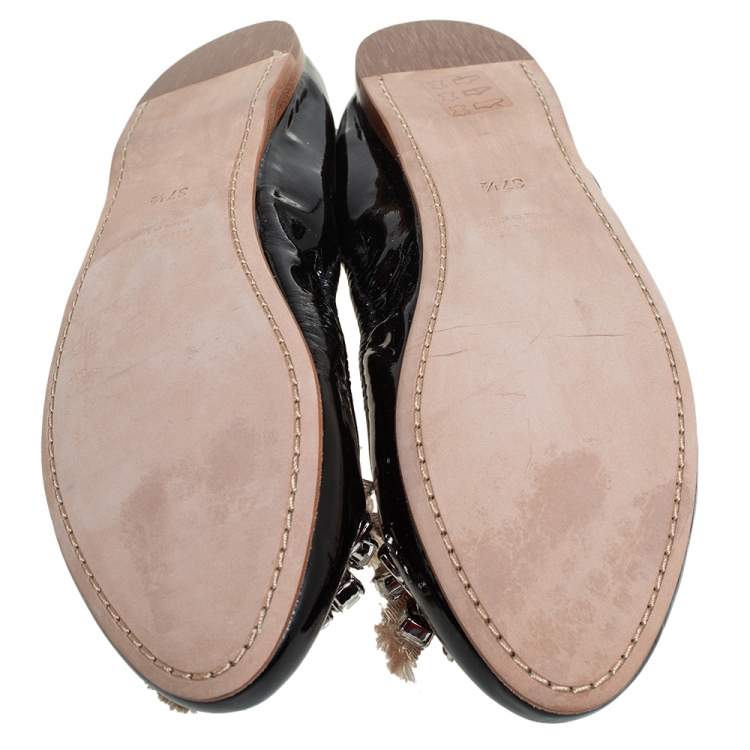 Pre Owned Miu Miu Black Patent Leather Scrunch Ballet Flats Size 37.5