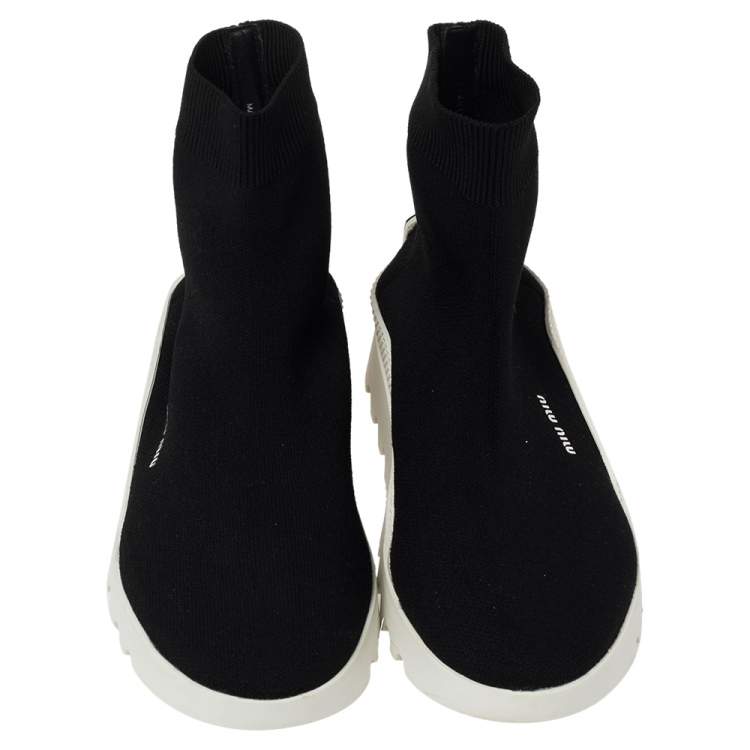 Pre Owned Miu Miu Black Knit Fabric Sock Sneakers Size 38.5