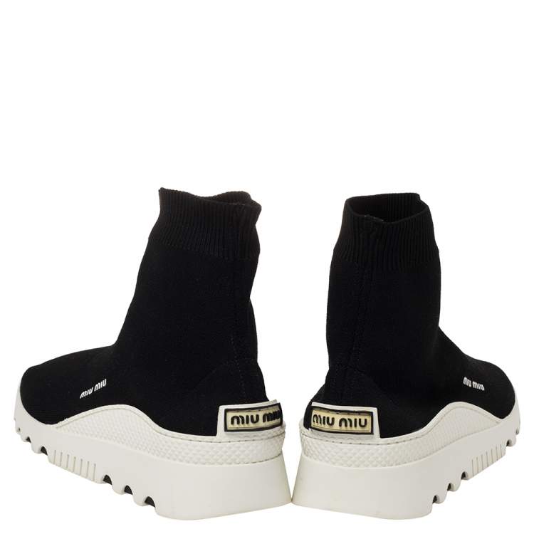 Pre Owned Miu Miu Black Knit Fabric Sock Sneakers Size 38.5