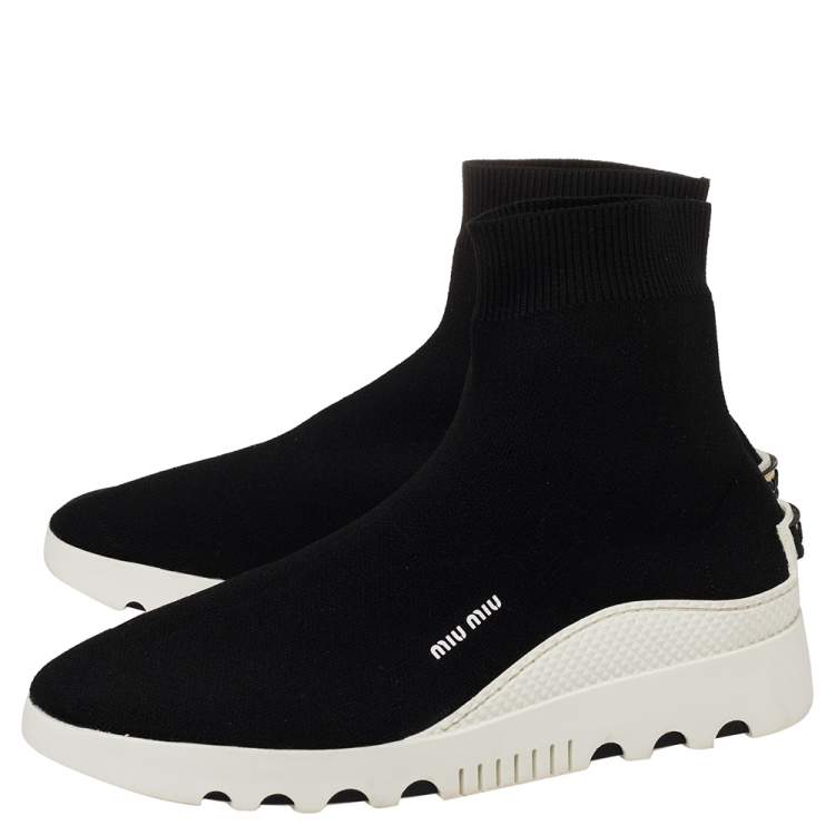 Pre Owned Miu Miu Black Knit Fabric Sock Sneakers Size 38.5