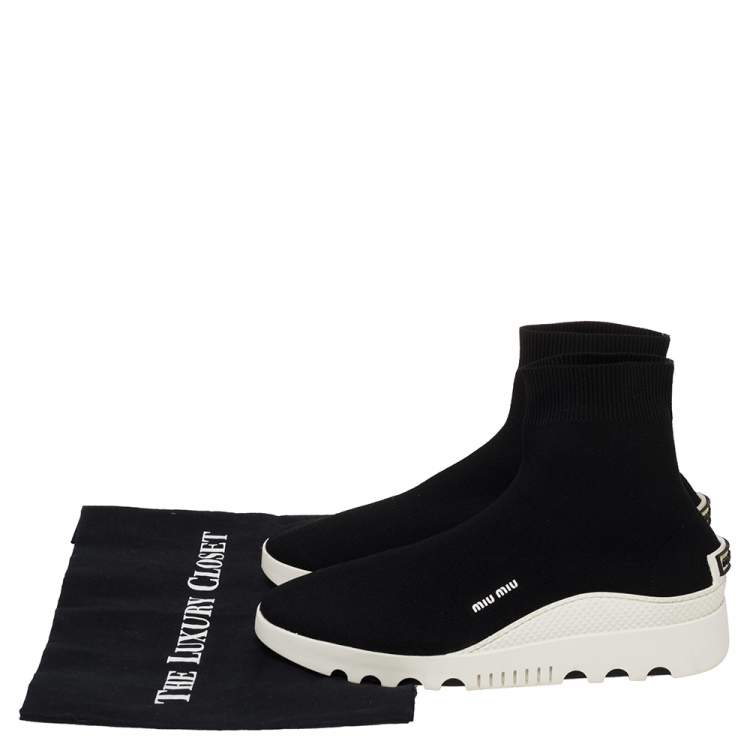 Pre Owned Miu Miu Black Knit Fabric Sock Sneakers Size 38.5